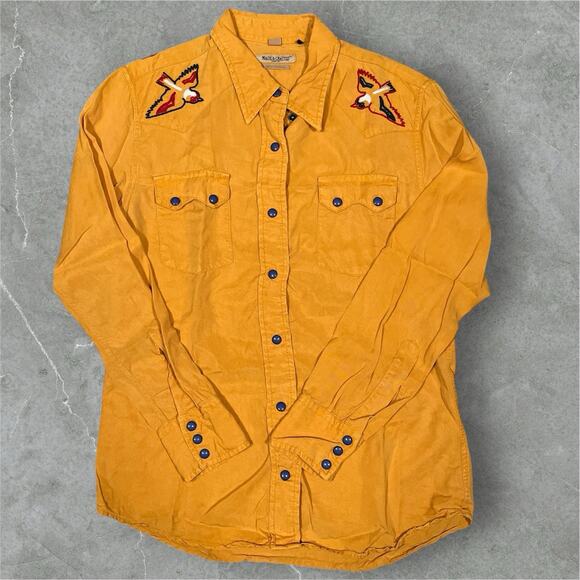 Levis Made & Crafted Sz 1 Small Rockabilly Embroidered Bird Snap Button Shirt - Picture 2 of 11